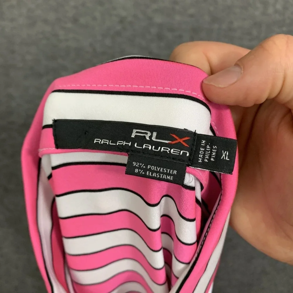 RLX Ralph Lauren Polo Shirt Mens XL Pink Stripe Golf Performance‎ Stretch Summer